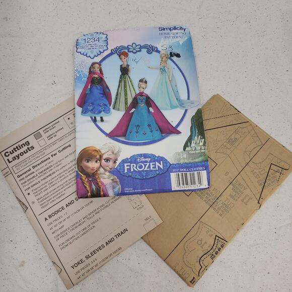 Simplicity 1234 Fashion Doll 11.5" Disney Frozen Sewing Pattern Uncut - Picture 3 of 3